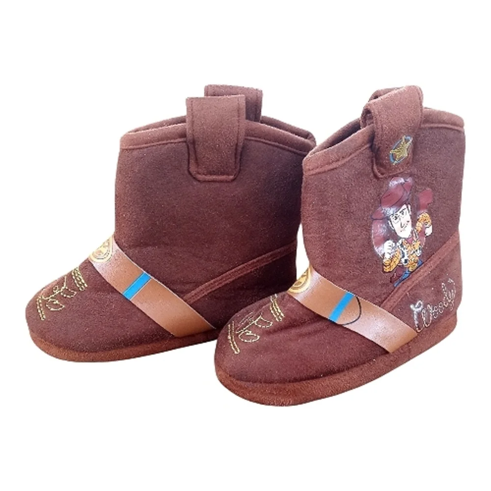 M4)  Disney Toy Story Woody Toddler Boots Slippers Size 5-6 Brown Soft Costume